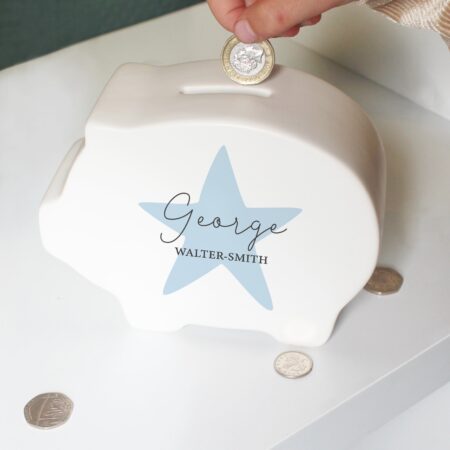 Personalised Blue Star Piggy Bank: 3 - Money Boxes By Gift Moments