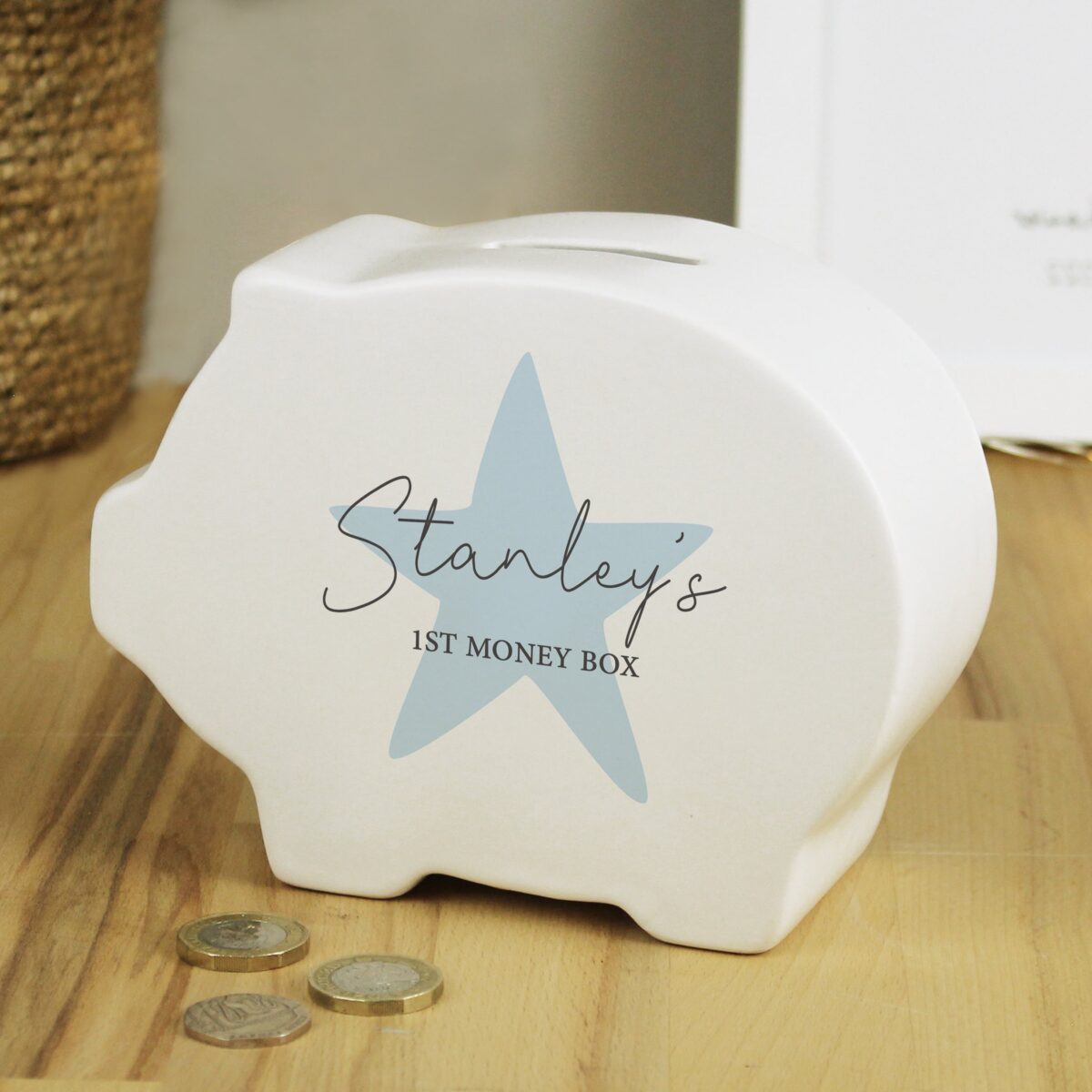 Personalised Blue Star Piggy Bank: 1 - Money Boxes By Gift Moments