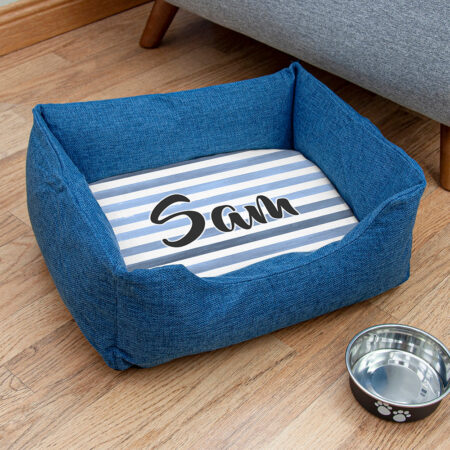 Personalised Blue Striped Comfort Dog Beds: 1 - Small - Pet Products By Gift Moments