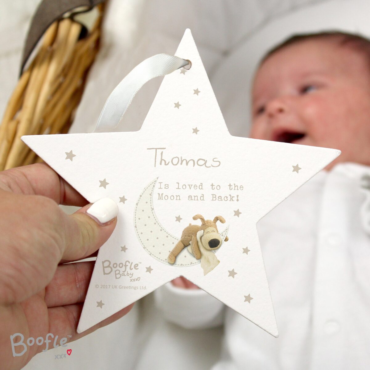 Personalised Boofle Baby Wooden Star Decoration: 4 - Decorations By Boofle