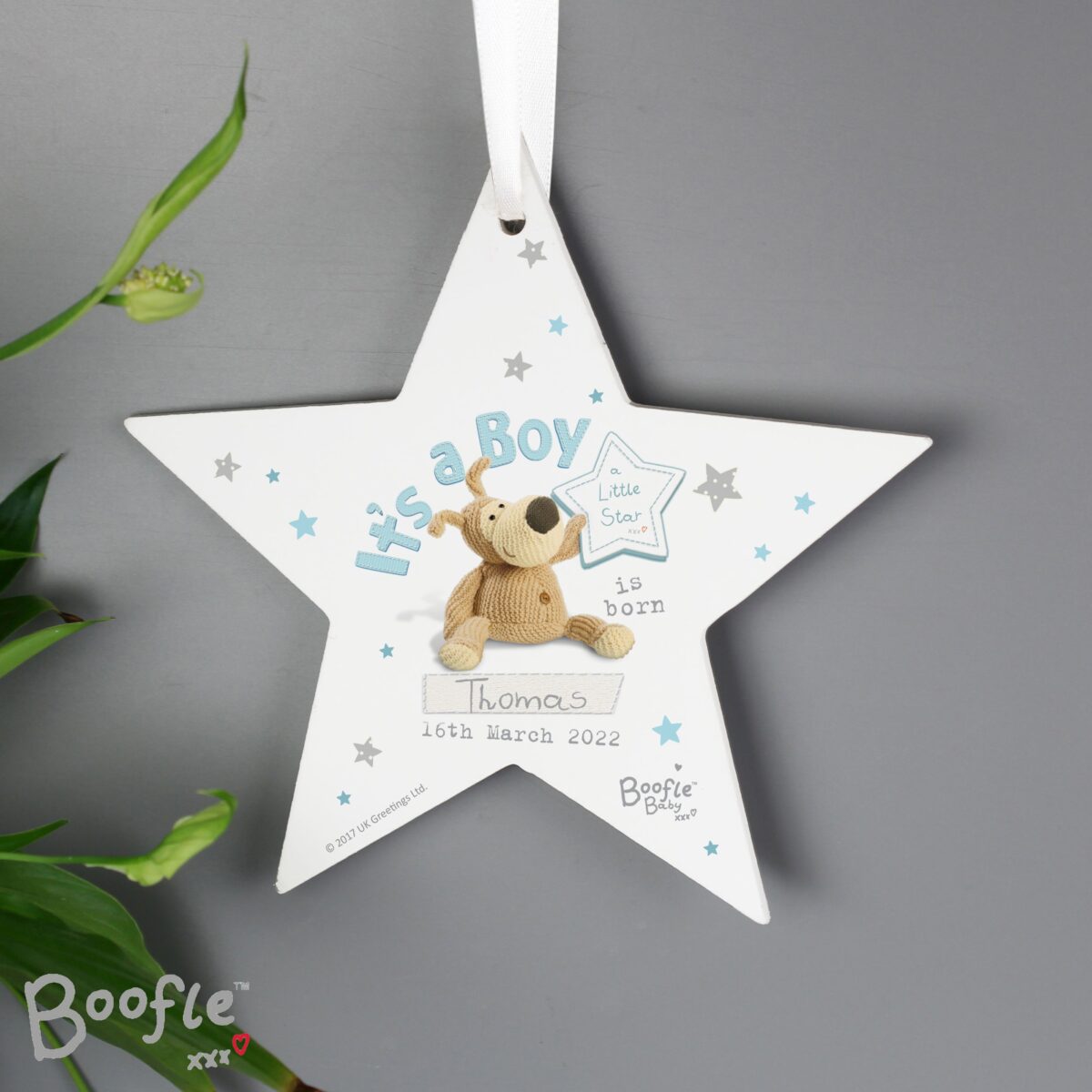 Personalised Boofle Its a Boy Wooden Star Decoration: 2 - Decorations By Boofle