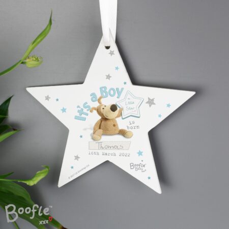 Personalised Boofle Its a Boy Wooden Star Decoration: 2 - Decorations By Boofle