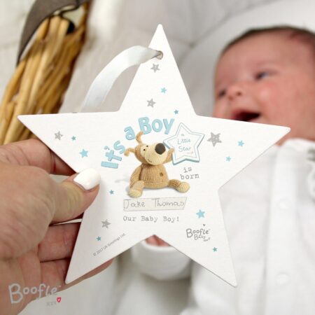 Personalised Boofle Its a Boy Wooden Star Decoration: 1 - Decorations By Boofle