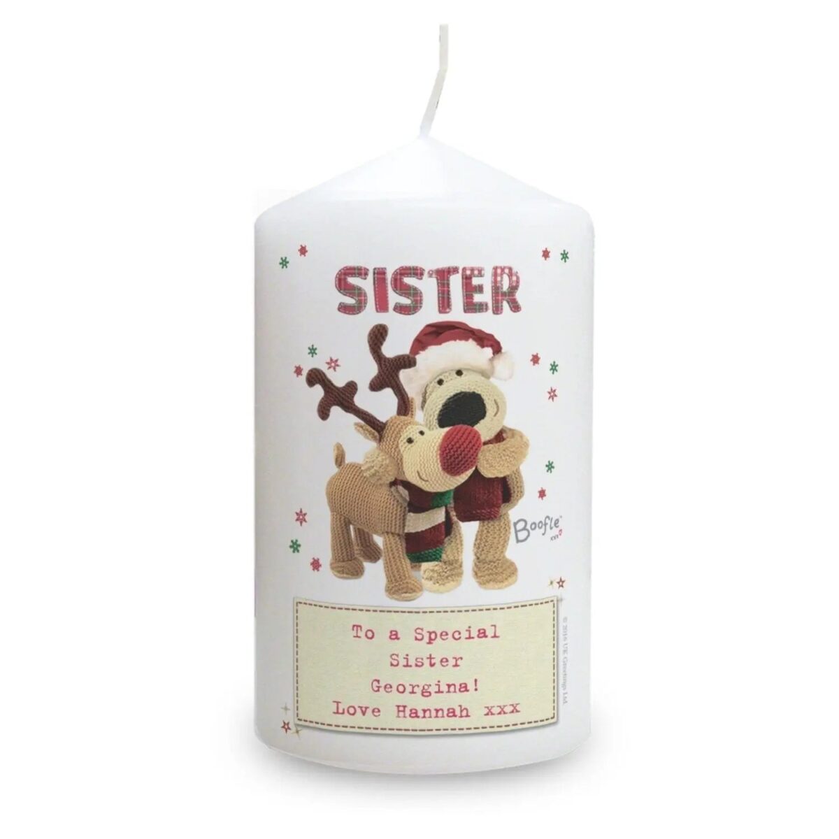 Personalised Boofle Christmas Reindeer Pillar Candle: 3 - Candles By Boofle