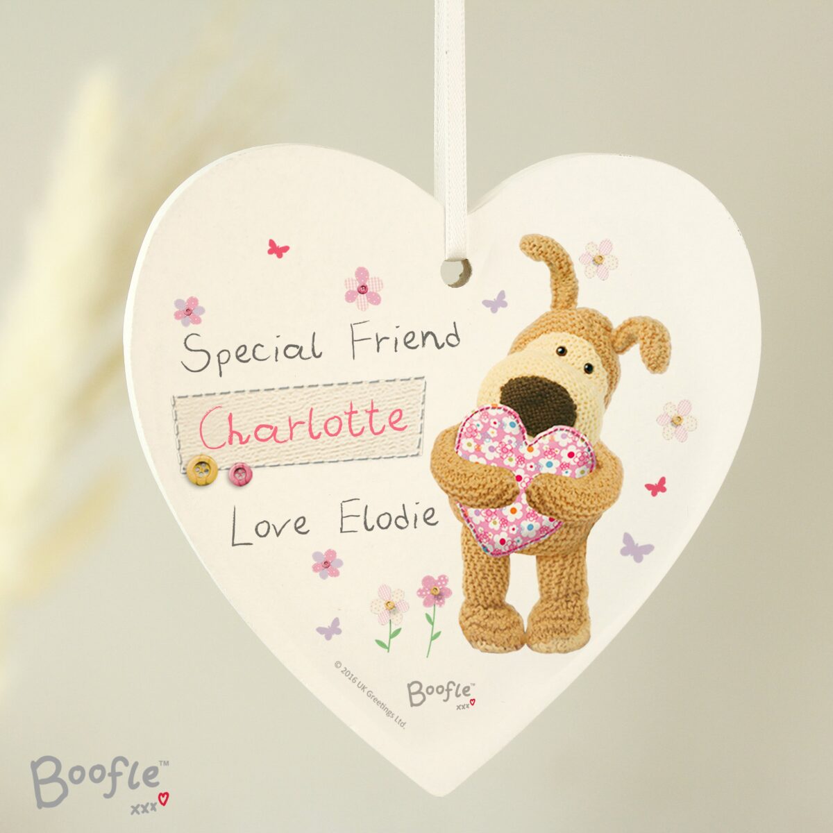 Personalised Boofle Flowers Wooden Heart Decoration: 4 - Decorations By Boofle