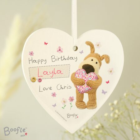 Personalised Boofle Flowers Wooden Heart Decoration: 3 - Decorations By Boofle