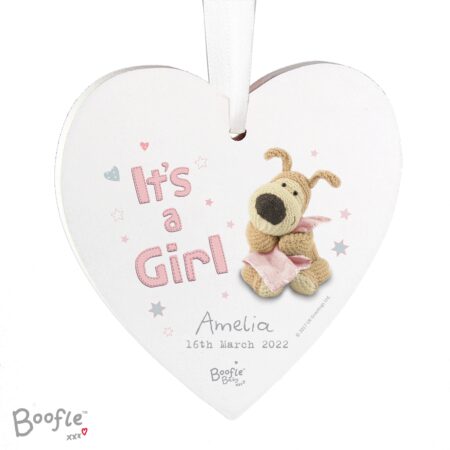 Personalised Boofle It’s a Girl Wooden Heart Decoration: 3 - Decorations By Boofle