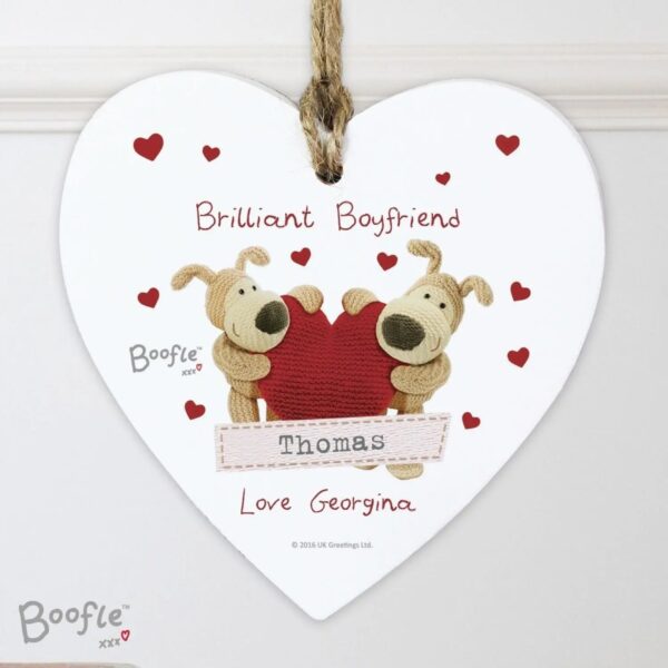 Personalised Boofle Shared Heart Wooden Heart Decoration: 2 - Decorations By Boofle