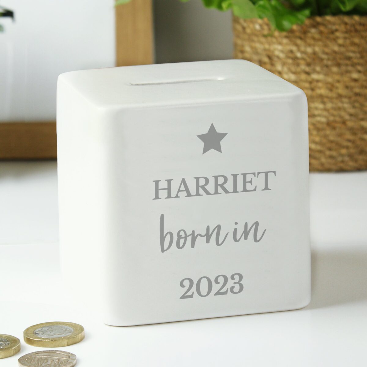 Personalised Born in Money Box: 2 - Money Boxes By Gift Moments