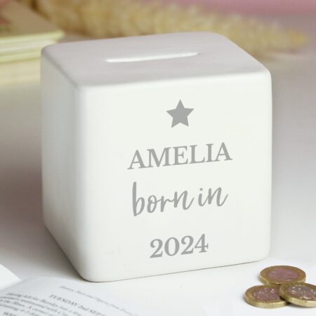 Personalised Born in Money Box: 3 - Money Boxes By Gift Moments