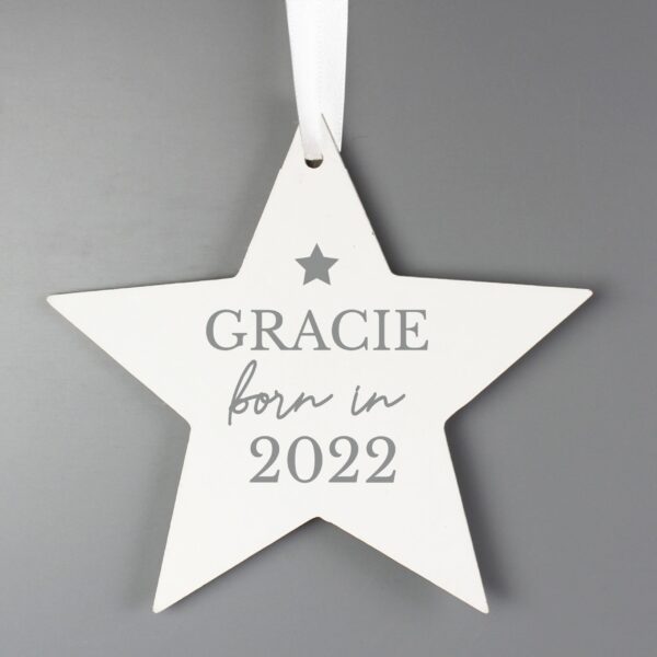 Personalised Born In Wooden Star Decoration: 1 - Decorations By Gift Moments