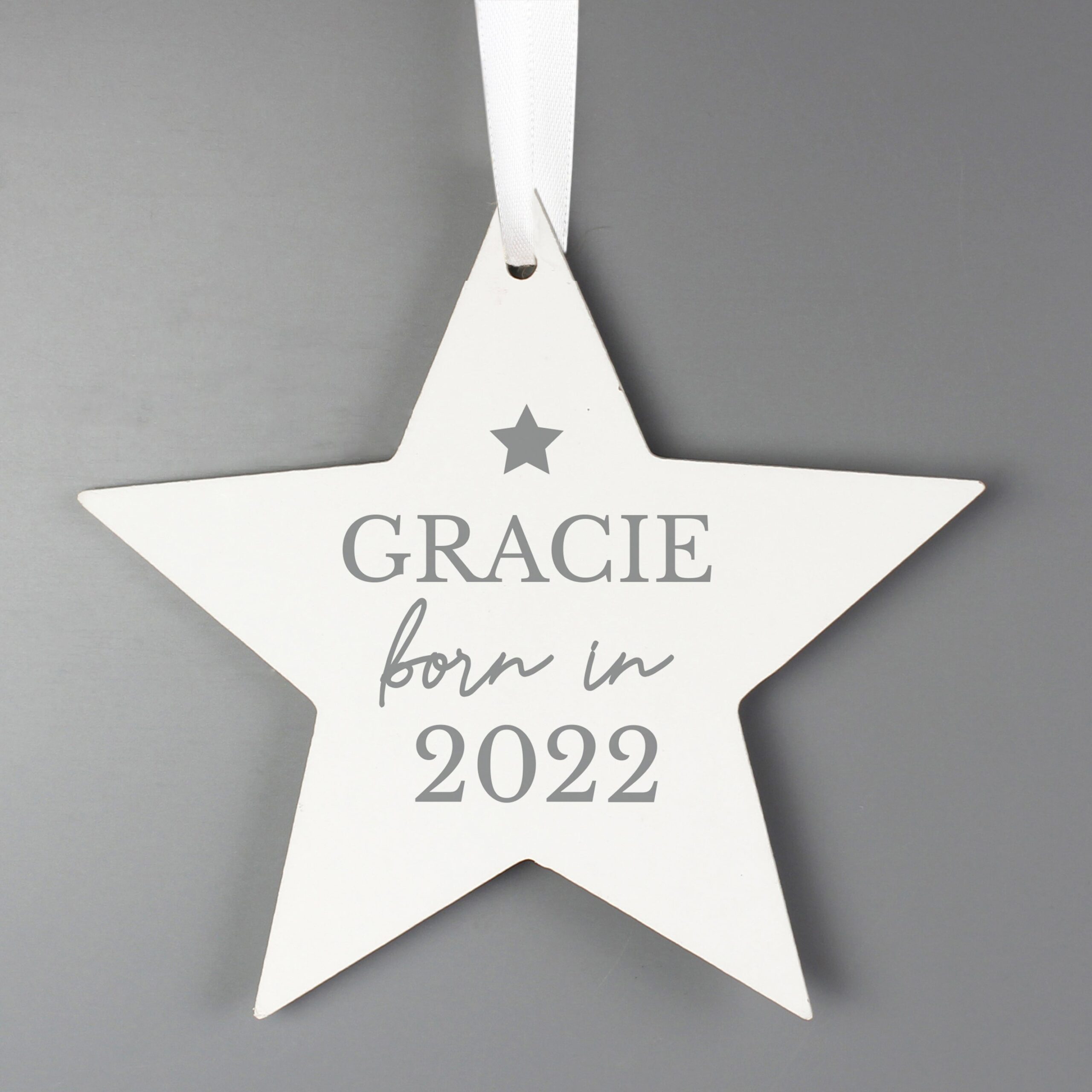Personalised Born In Wooden Star Decoration: 1 - Decorations By Gift Moments