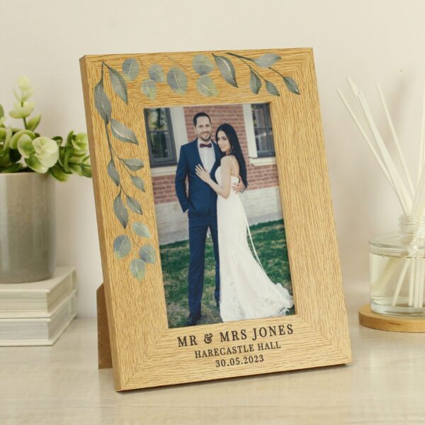 Personalised Botanical 6x4 Oak Finish Photo Frame: 1 - Photo Frames By Gift Moments