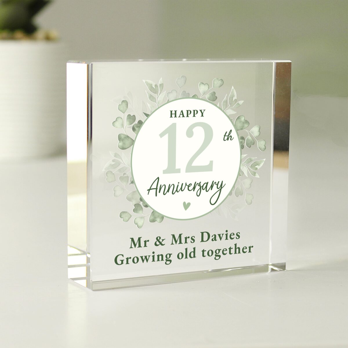 Personalised Botanical Anniversary Crystal Token: 1 - Crystal Tokens By Gift Moments