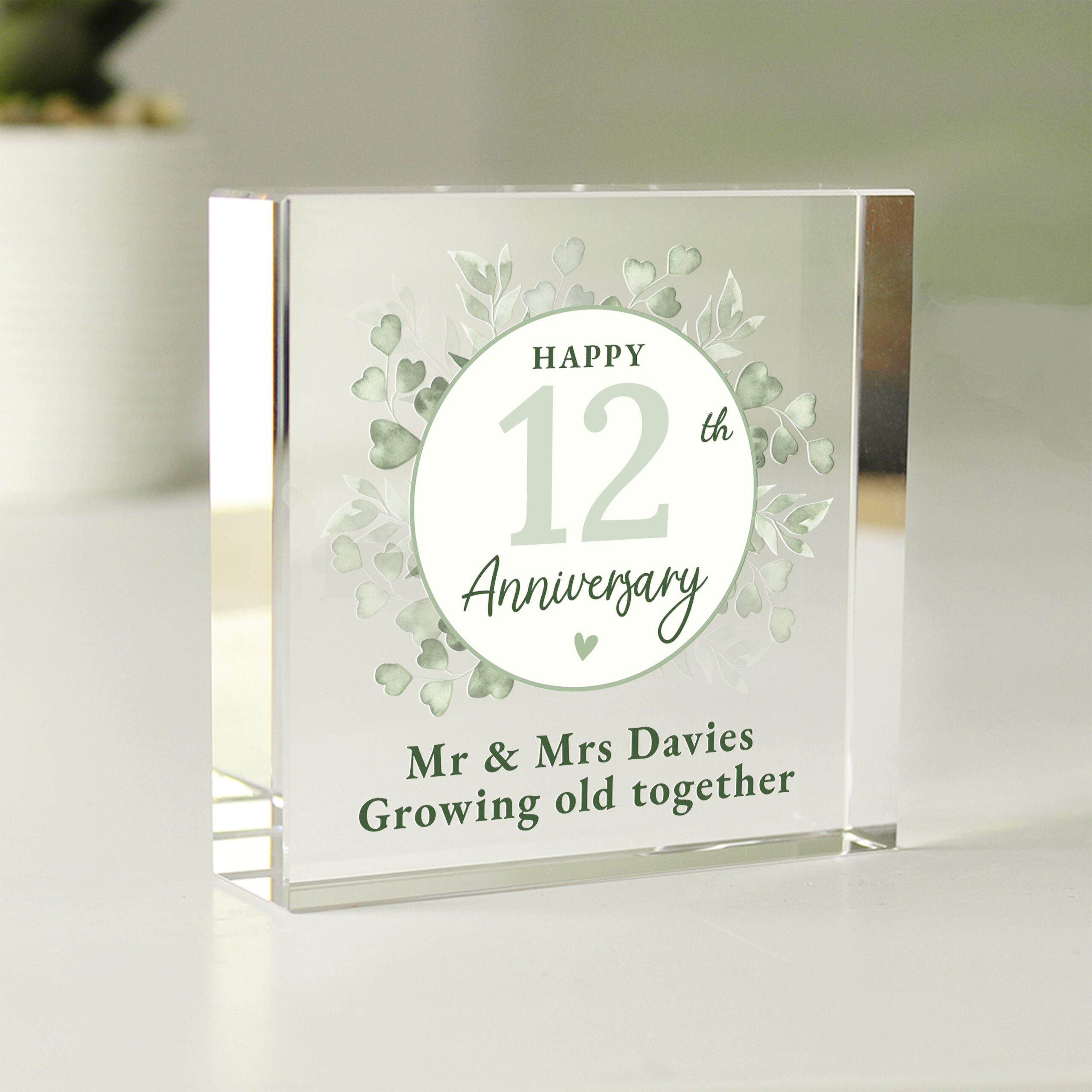 Personalised Botanical Anniversary Crystal Token: 1 - Crystal Tokens By Gift Moments