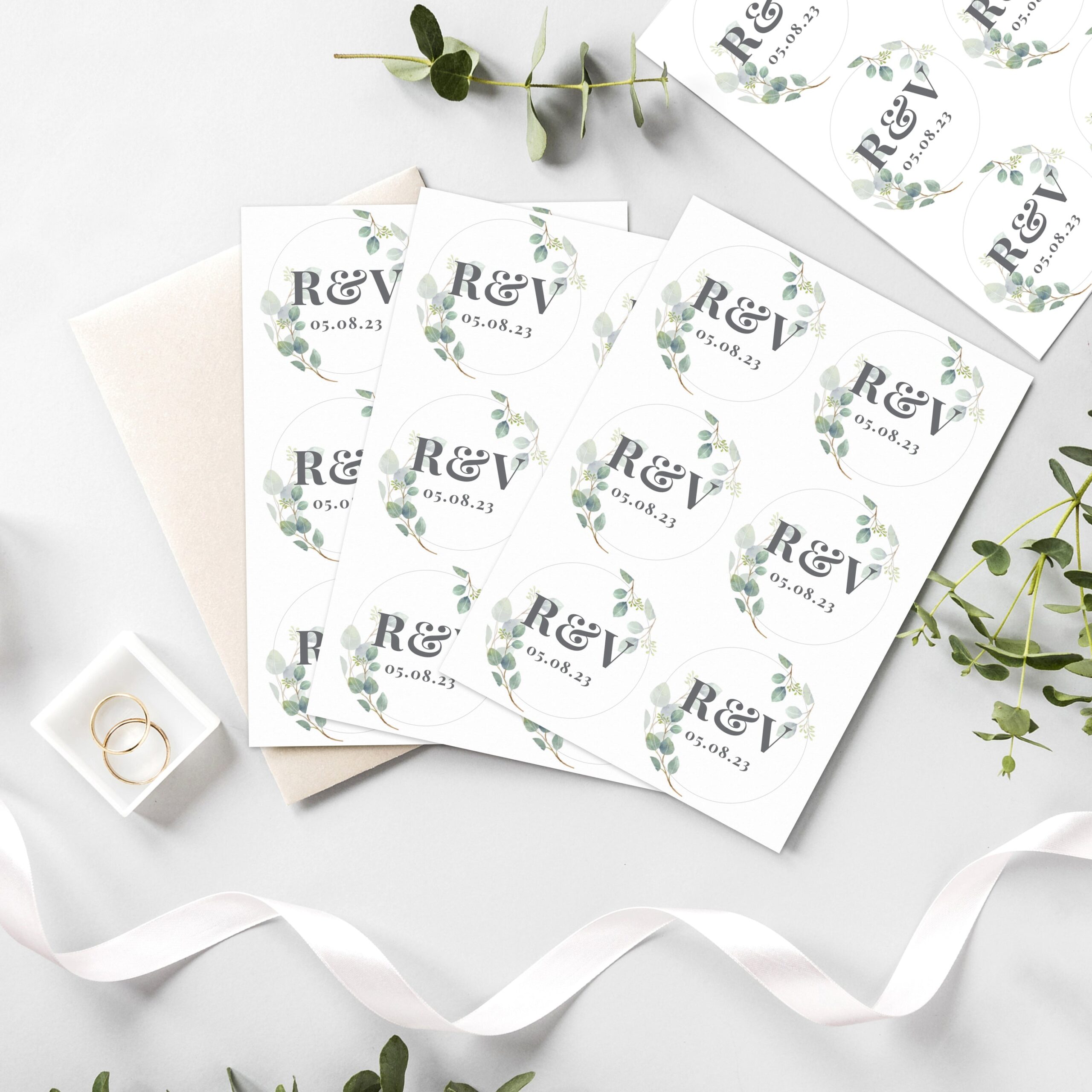 Personalised botanical initial sticker set