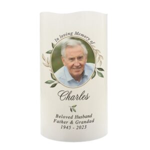 Personalised Botanical Memorial Photo Upload LED Candle: 5 - LED Lighting By Gift Moments
