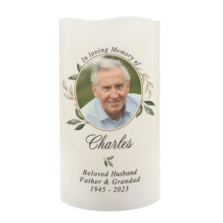 Personalised botanical memorial photo upload led candle