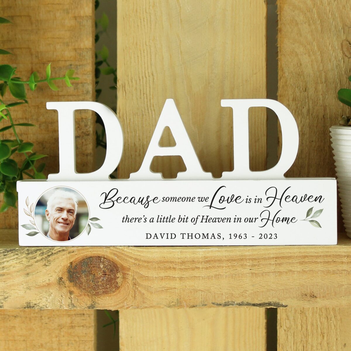 Personalised Botanical Memorial Photo Upload Wooden Dad Ornament: 3 - Ornaments By Gift Moments