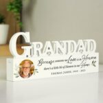 Personalised Botanical Memorial Photo Upload Wooden Grandad Ornament: 1 - Ornaments By Gift Moments