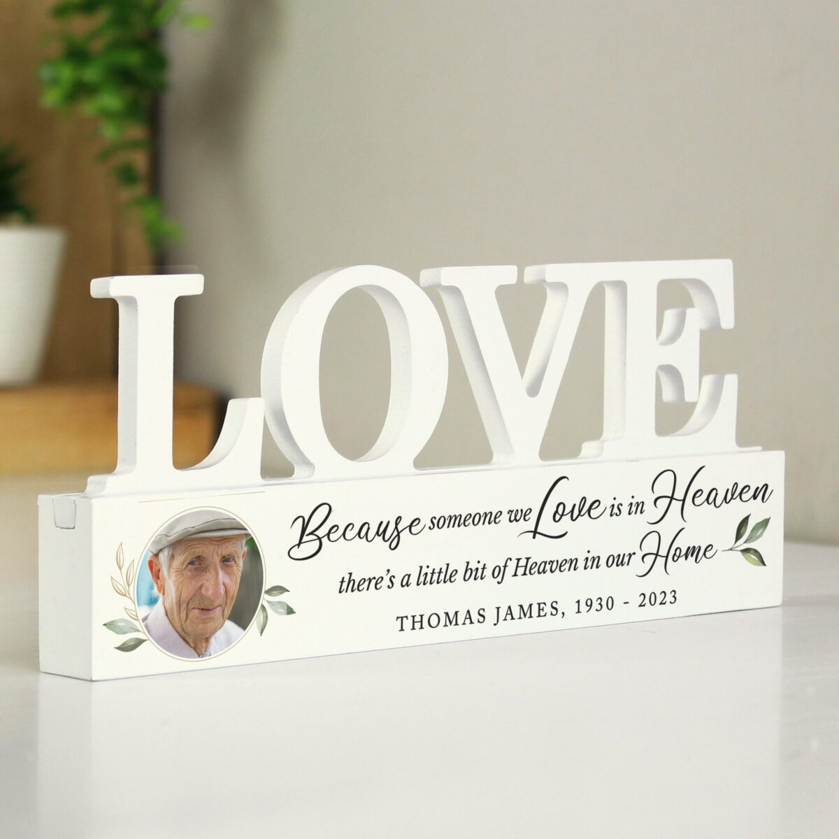 Personalised Botanical Memorial Photo Upload Wooden Love Ornament: 1 - Ornaments By Gift Moments