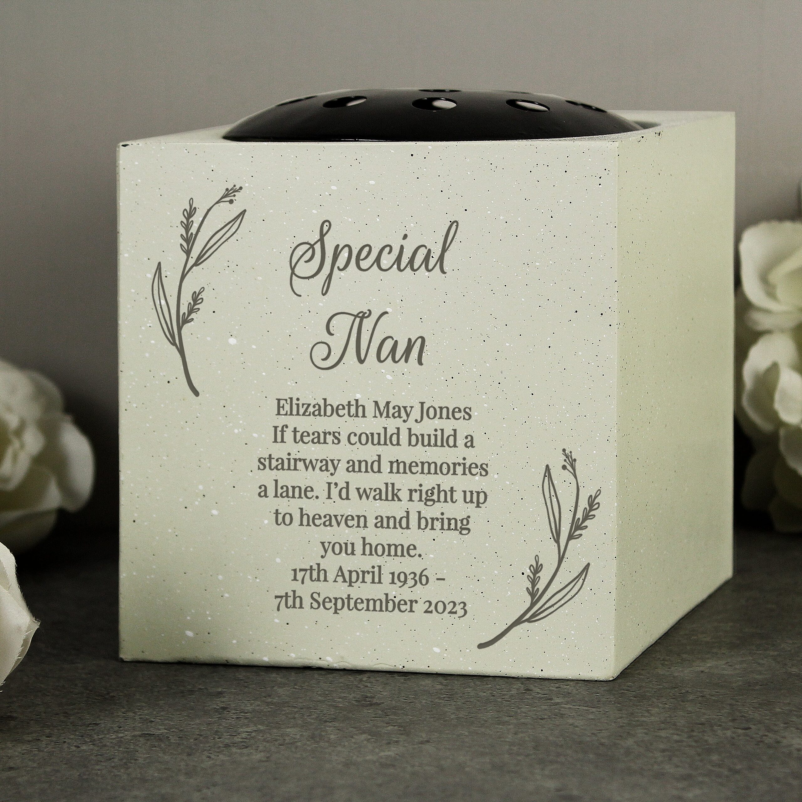 Personalised botanical memorial vase