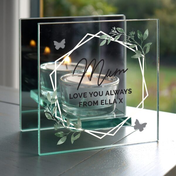 Personalised Botanical Mirrored Glass Tea Light Candle Holder: 1 - Candle Holders By Gift Moments