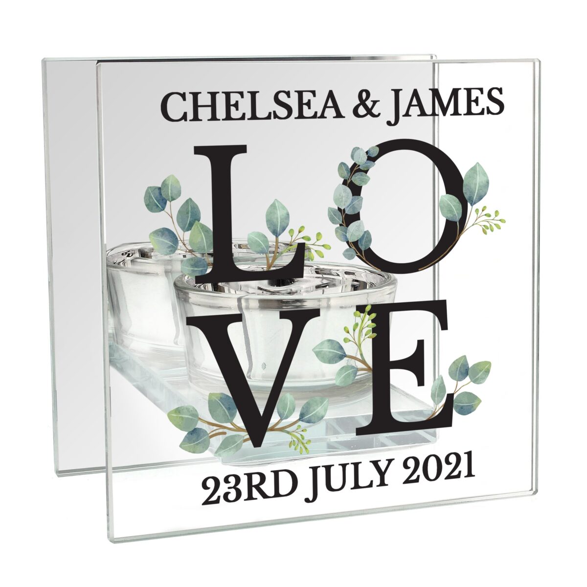 Personalised Botanical Mirrored Glass Tea Light Holder: 4 - Candle Holders By Gift Moments