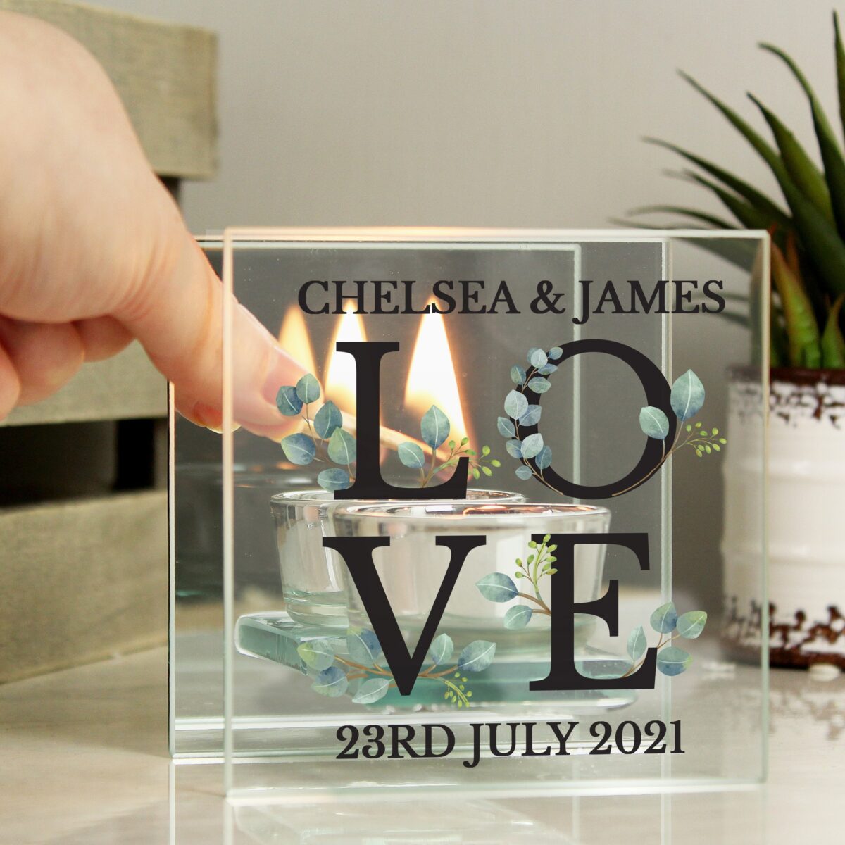 Personalised Botanical Mirrored Glass Tea Light Holder: 1 - Candle Holders By Gift Moments