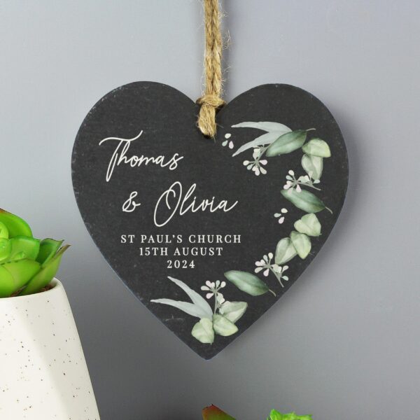 Personalised Botanical Slate Heart Decoration: 1 - Decorations By Gift Moments