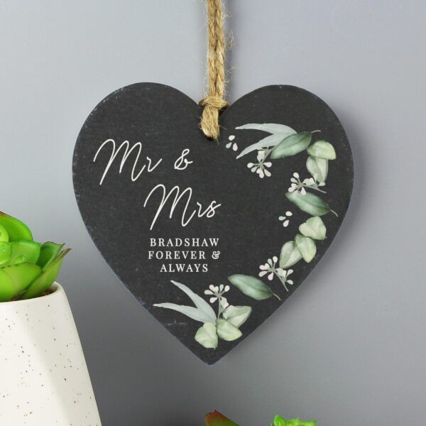 Personalised Botanical Slate Heart Decoration: 2 - Decorations By Gift Moments