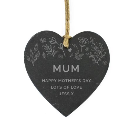 Personalised Botanical Slate Heart Decoration: 4 - Decorations By Gift Moments