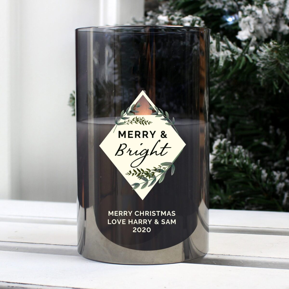 Personalised Botanical Smoked Glass LED Candle: 1 - LED Lighting By Gift Moments
