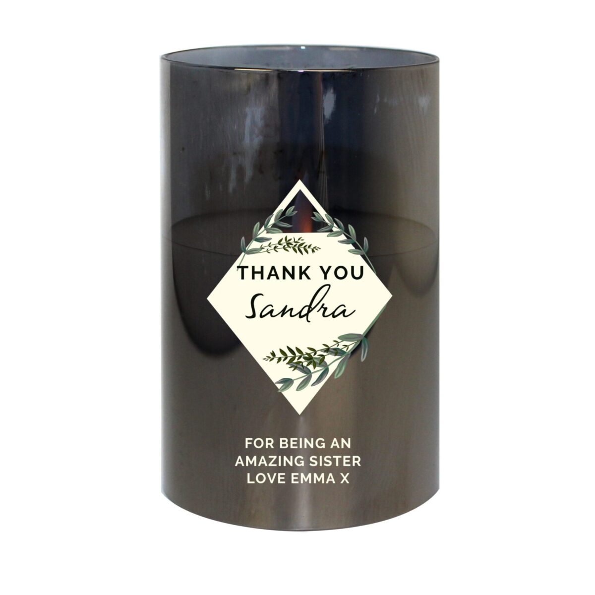 Personalised Botanical Smoked Glass LED Candle: 4 - LED Lighting By Gift Moments