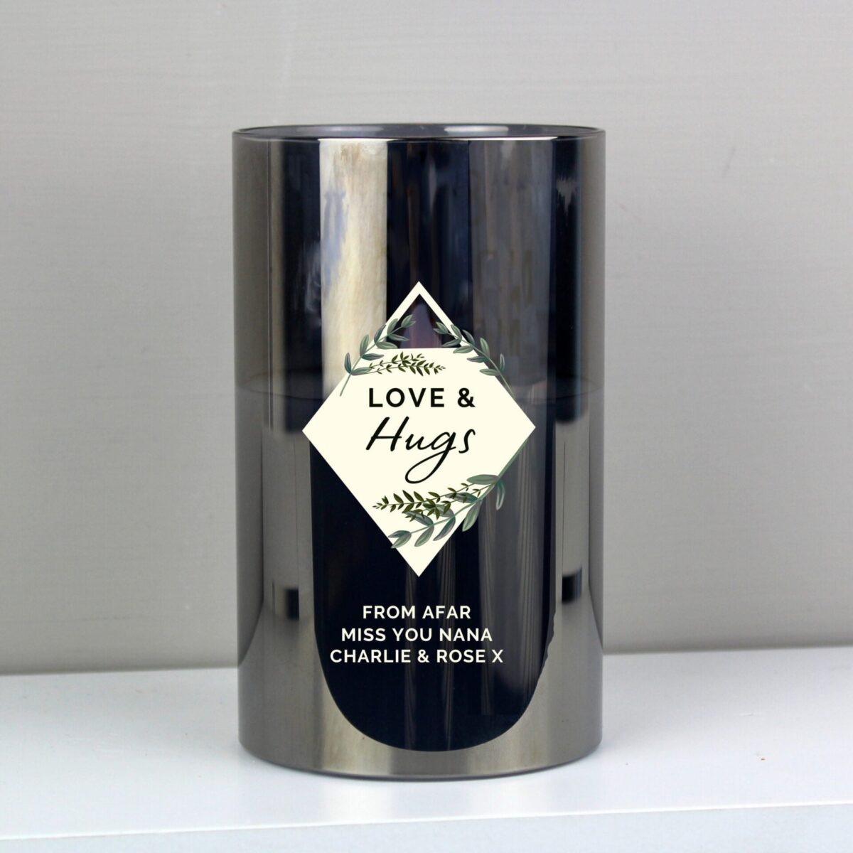 Personalised Botanical Smoked Glass LED Candle: 2 - LED Lighting By Gift Moments