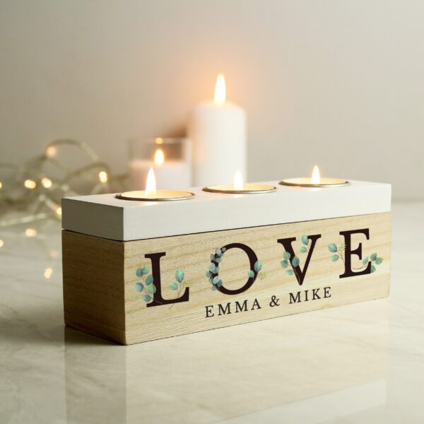 Personalised Botanical Triple Tea Light Box: 1 - Candle Holders By Gift Moments