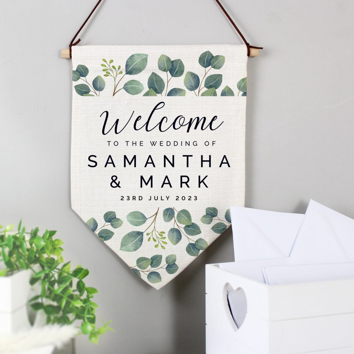 Personalised botanical wedding hanging banner