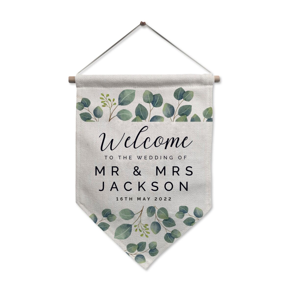 Personalised botanical wedding hanging banner
