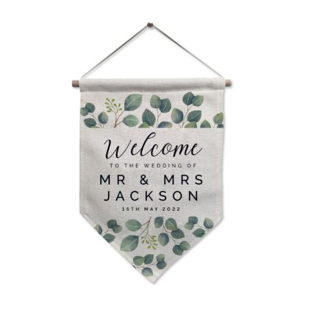 Personalised botanical wedding hanging banner