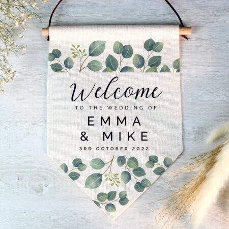 Personalised botanical wedding hanging banner