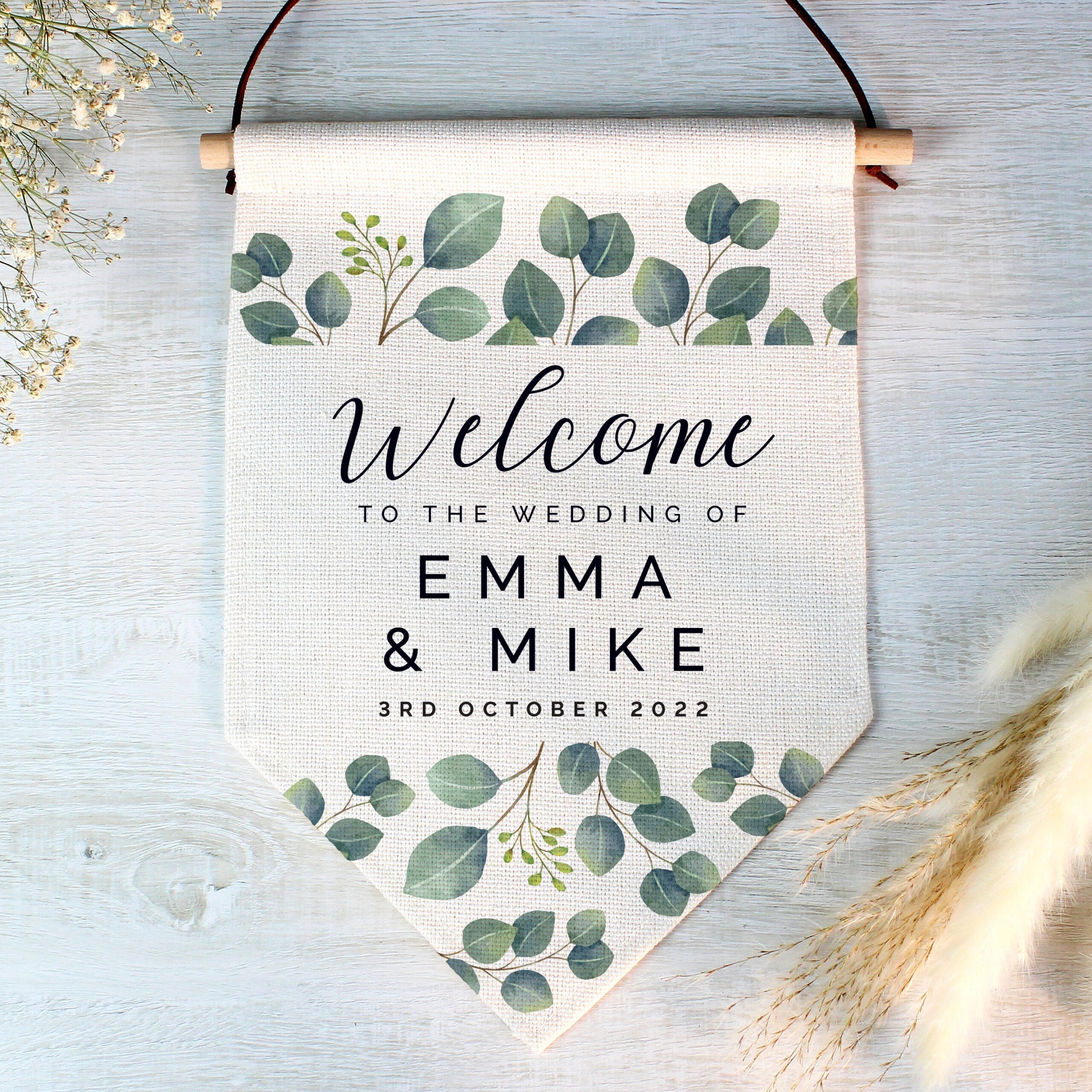 Personalised botanical wedding hanging banner