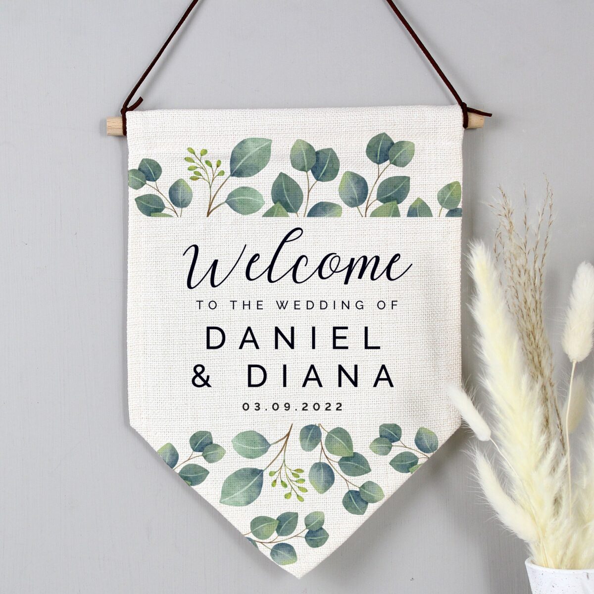 Personalised botanical wedding hanging banner
