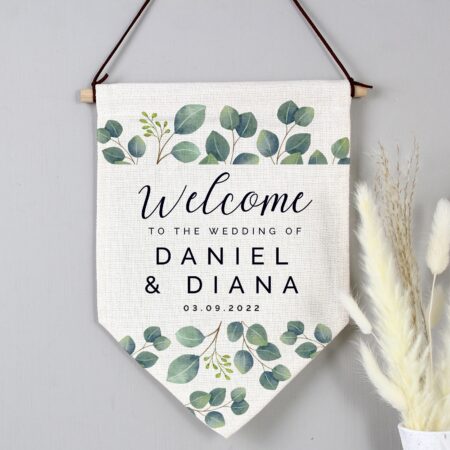 Personalised botanical wedding hanging banner