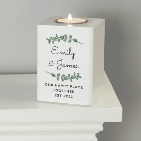 Personalised Botanical White Wooden Tea light Holder: 2 - Candle Holders By Gift Moments