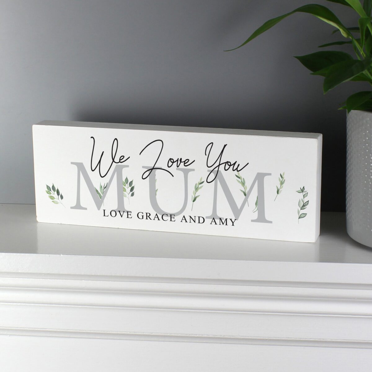 Personalised botanical wooden block sign