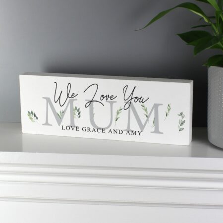 Personalised botanical wooden block sign