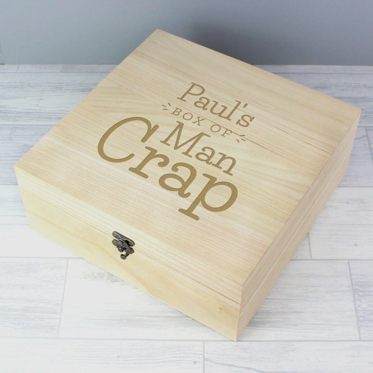 Personalised Box of Man Crap Large Wooden Keepsake Box: 3 - Keepsake Boxes By Gift Moments