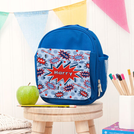 Personalised Boy’s Superhero Blue Lunch Bags: 3 - Comic Book - Lunch Boxes & Bags By Gift Moments