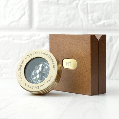 Personalised brass travellers compass wooden box