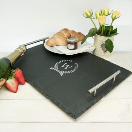 Personalised Slate Breakfast In Bed Tray: 3 - Wreath - Chopping Boards By Gift Moments